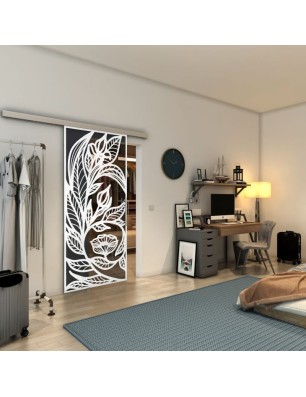 Glasschiebetür SLIM-LINE - Fineprint Model 196 Weiss auf Grauglas