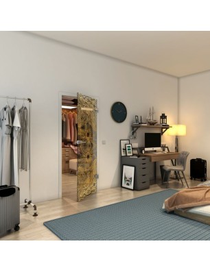 Ganzglastür - Fineprint Model 030 Gold auf Grauglas