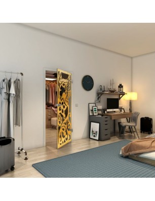 Ganzglastür - Fineprint Model 112 Gold auf Grauglas