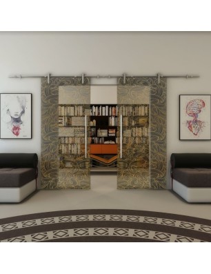 Glasschiebetür PIPE-LINE - Fineprint Model 021 Gold auf Grauglas