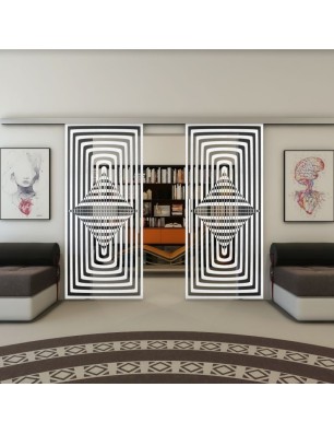 Glasschiebetür SLIM-LINE - Fineprint Model 014 Weiss auf Grauglas