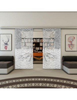 Glasschiebetür SLIM-LINE - Fineprint Model 015 Weiss auf Grauglas