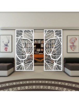 Glasschiebetür SLIM-LINE - Fineprint Model 107 Weiss auf Grauglas