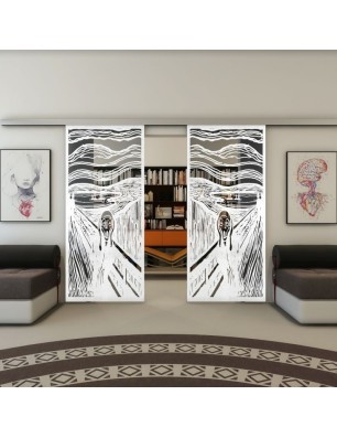 Glasschiebetür SLIM-LINE - Fineprint Model 133 Weiss auf Grauglas