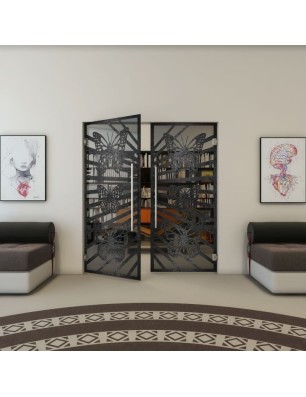 Pendeltür - Fineprint Model 176 Schwarz auf Grauglas