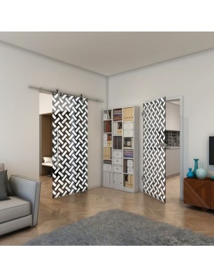 Glasschiebetür PIPE-LINE - Fineprint Model 102 Weiss auf Grauglas