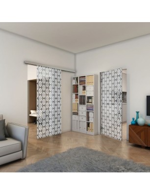 Glasschiebetür SLIM-LINE - Fineprint Model 002 Weiss auf Grauglas