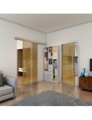 Glasschiebetür SLIM-LINE - Fineprint Model 004 Gold auf Grauglas