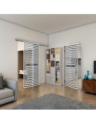 Glasschiebetür SLIM-LINE - Fineprint Model 014 Weiss auf Grauglas