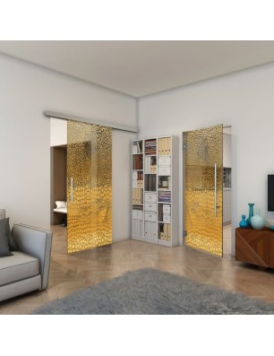 Glasschiebetür SLIM-LINE - Fineprint Model 015 Gold auf Grauglas