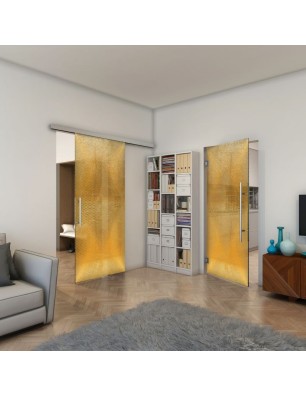 Glasschiebetür SLIM-LINE - Fineprint Model 025 Gold auf Grauglas