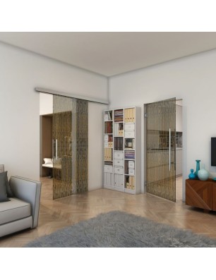 Glasschiebetür SLIM-LINE - Fineprint Model 035 Gold auf Grauglas