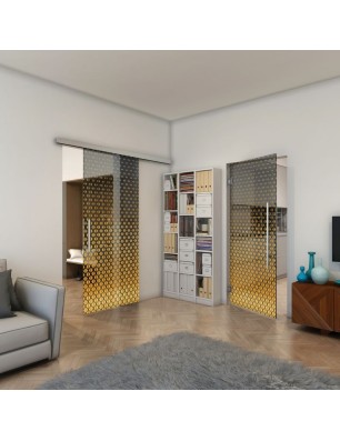 Glasschiebetür SLIM-LINE - Fineprint Model 038 Gold auf Grauglas