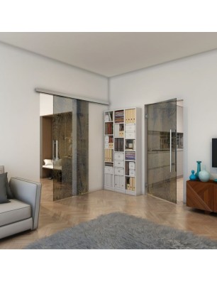 Glasschiebetür SLIM-LINE - Fineprint Model 045 Gold auf Grauglas
