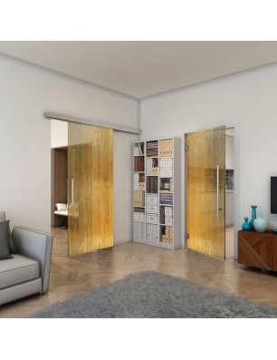 Glasschiebetür SLIM-LINE - Fineprint Model 050 Gold auf Grauglas
