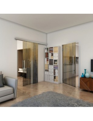 Glasschiebetür SLIM-LINE - Fineprint Model 052 Gold auf Grauglas