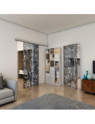 Glasschiebetür SLIM-LINE - Fineprint Model 054 Weiss auf Grauglas