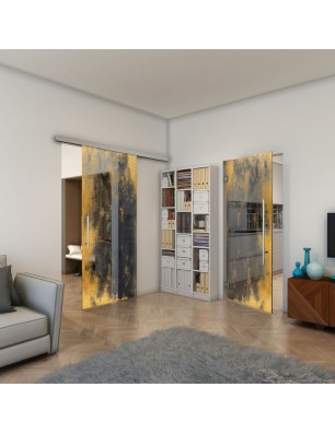 Glasschiebetür SLIM-LINE - Fineprint Model 061 Gold auf Grauglas