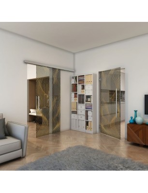 Glasschiebetür SLIM-LINE - Fineprint Model 066 Gold auf Grauglas