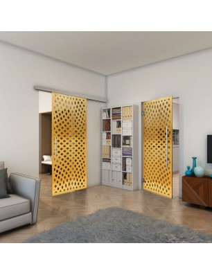Glasschiebetür SLIM-LINE - Fineprint Model 068 Gold auf Grauglas