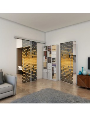 Glasschiebetür SLIM-LINE - Fineprint Model 072 Gold auf Grauglas