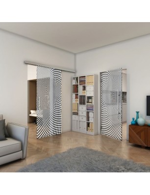 Glasschiebetür SLIM-LINE - Fineprint Model 075 Weiss auf Grauglas