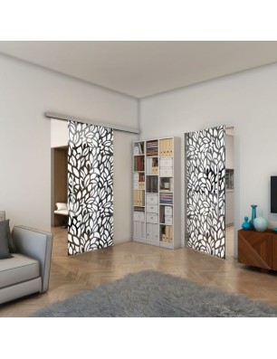 Glasschiebetür SLIM-LINE - Fineprint Model 093 Weiss auf Grauglas