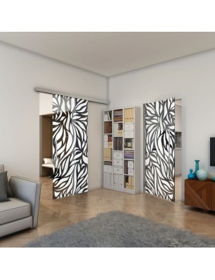 Glasschiebetür SLIM-LINE - Fineprint Model 096 Weiss auf Grauglas