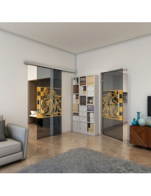 Glasschiebetür SLIM-LINE - Fineprint Model 137 Gold auf Grauglas