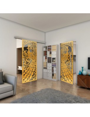 Glasschiebetür SLIM-LINE - Fineprint Model 172 Gold auf Grauglas