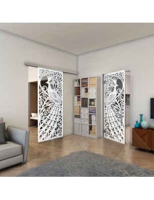 Glasschiebetür SLIM-LINE - Fineprint Model 172 Weiss auf Grauglas