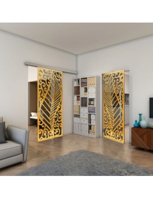 Glasschiebetür SLIM-LINE - Fineprint Model 173 Gold auf Grauglas