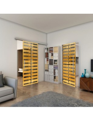 Glasschiebetür SLIM-LINE - Fineprint Model 174 Gold auf Grauglas