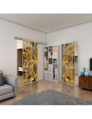 Glasschiebetür SLIM-LINE - Fineprint Model 184 Gold auf Grauglas