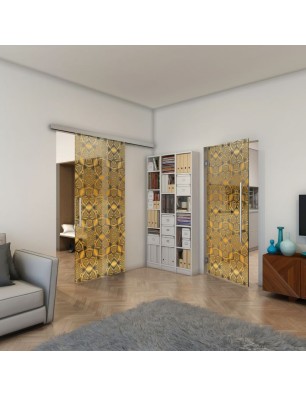 Pendeltür - Fineprint Model 005 Gold auf Grauglas