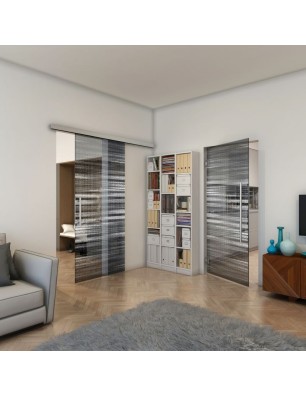 Pendeltür - Fineprint Model 019 Weiss auf Grauglas
