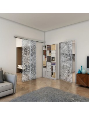 Pendeltür - Fineprint Model 051 Weiss auf Grauglas