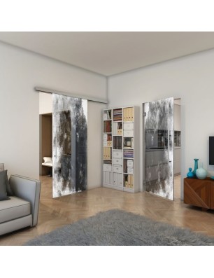 Pendeltür - Fineprint Model 061 Weiss auf Grauglas