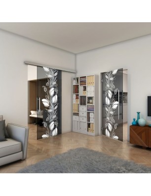 Pendeltür - Fineprint Model 086 Weiss auf Grauglas
