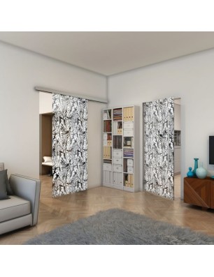 Pendeltür - Fineprint Model 091 Weiss auf Grauglas