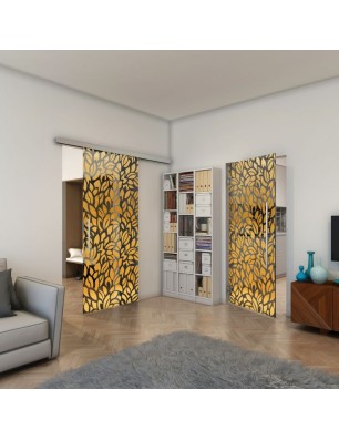 Pendeltür - Fineprint Model 093 Gold auf Grauglas