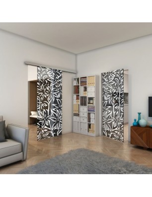 Pendeltür - Fineprint Model 095 Weiss auf Grauglas