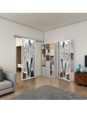 Pendeltür - Fineprint Model 097 Weiss auf Grauglas