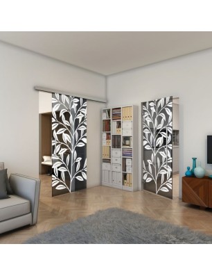 Pendeltür - Fineprint Model 099 Weiss auf Grauglas