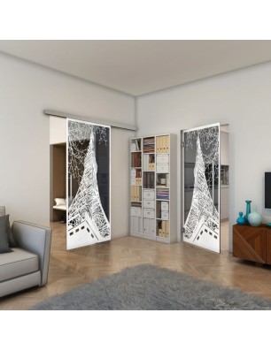 Pendeltür - Fineprint Model 132 Weiss auf Grauglas