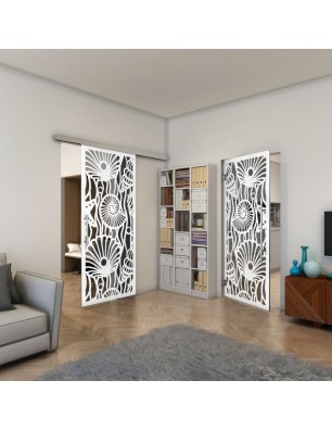 Pendeltür - Fineprint Model 165 Weiss auf Grauglas