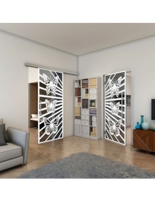 Pendeltür - Fineprint Model 176 Weiss auf Grauglas