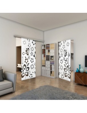 Pendeltür - Fineprint Model 199 Weiss auf Grauglas