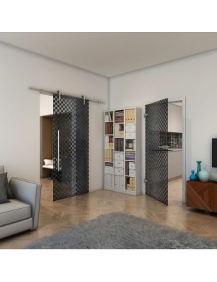 Ganzglastür - Fineprint Model 004 Schwarz auf Grauglas