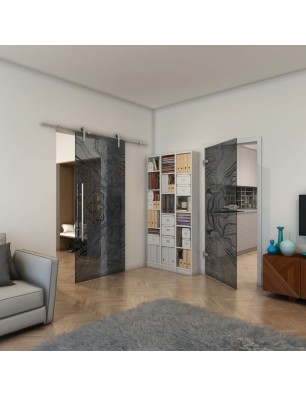 Ganzglastür - Fineprint Model 010 Schwarz auf Grauglas